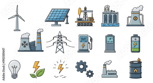 Collection of energy industry icons and symbols.
