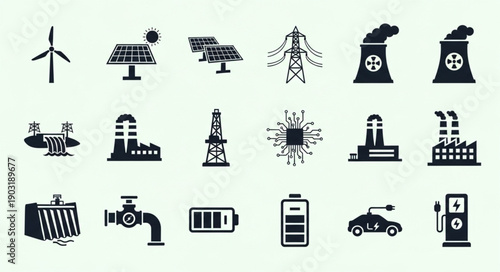 Collection of energy industry icons and symbols.