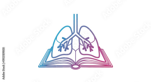 Educational concept: Human lungs diagram on an open book, symbolizing medical knowledge and