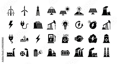 Collection of energy industry icons and symbols.
