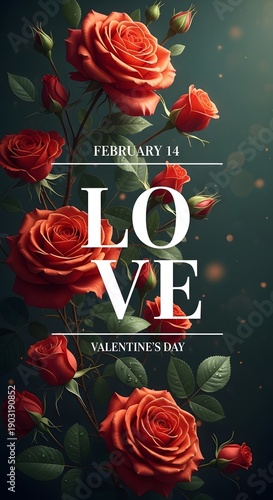 High resolution photo of red roses on dark background, representing romantic love, luxury, and Valentine's Day event use