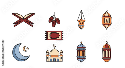 Collection de Symboles Spirituels Bicolores pour le Ramadan