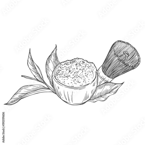 Set of hand drawn matcha green tea sketch doodle illustration