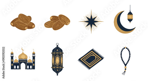 Elegant Gold and Navy Islamic Icons