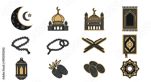 Icônes de Niche du Ramadan en or Monochrome