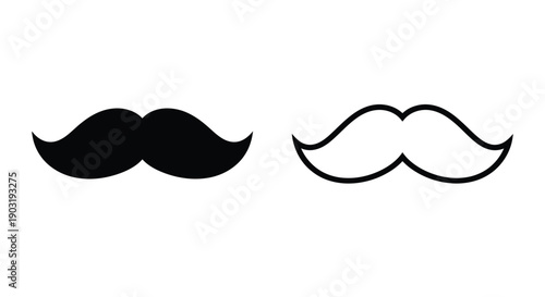 Two black mustaches one filled one outlined on a white background