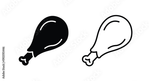 Chicken leg illustrations a filled and outlined version side by side