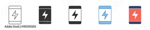 Collection of diverse power and battery charging status icons for modern digital interfaces and mobile applications, showcasing various visual styles and indicators