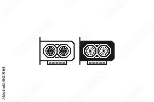solid and outline icon of gpu graphic card