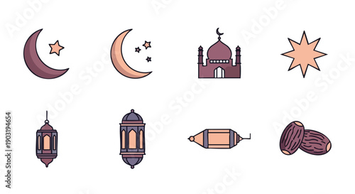 Religious Ramadan Icons in Duotone Flat Style
