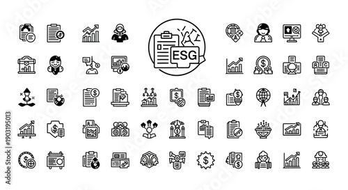 ESG Icons: Sustainability, Governance, Social Responsibility - Business Icons Set