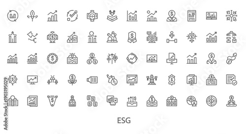 ESG Icons: Sustainability, Growth, Finance, Strategy, Business Icons