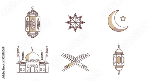 Collection Dicônes de Fêtes Islamiques Marron et Or