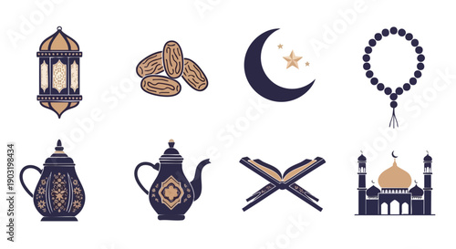 Collection Sophistiquée de Symboles du Ramadan Indigo Or