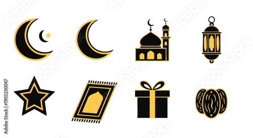 Icônes Silhouette Duotone or Ramadan