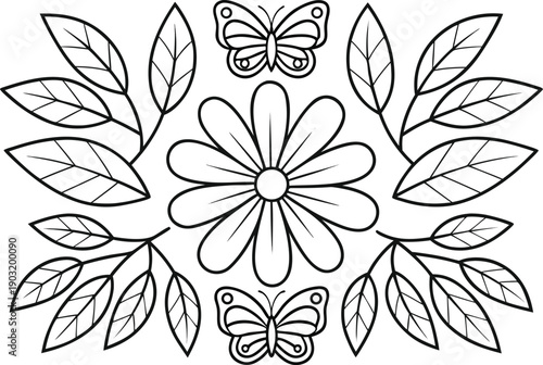 Nature coloring page design. Forest animals coloring page. Wildlife nature coloring page. Outdoor scenery coloring page. Plants and trees coloring page. Jungle nature coloring illustration