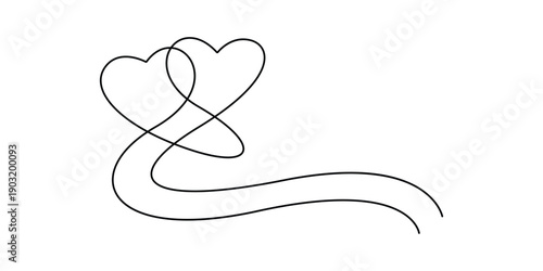Continuous one line drawing of two intertwined hearts, One line art abstract hearts shape vector design