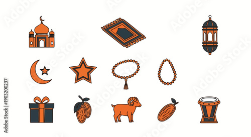 Jeu Dicônes de Fête Bicolores Islamiques Minimalistes