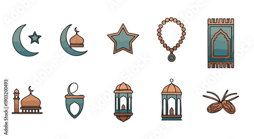 Minimalist Teal and Copper Ramadan Symbols
