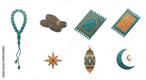 Set dIcônes Ramadan Ocre Bicolores Épurées