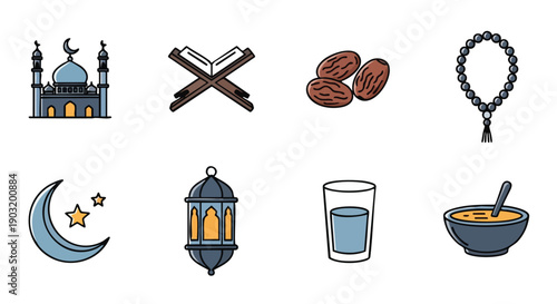 Symboles Bicolores Minimalistes du Mois Sacré Islamique