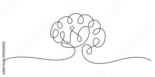 Continuous line drawing art of a brain, Concepts for mental health, psychology, or the balance between logic and emotions vector design