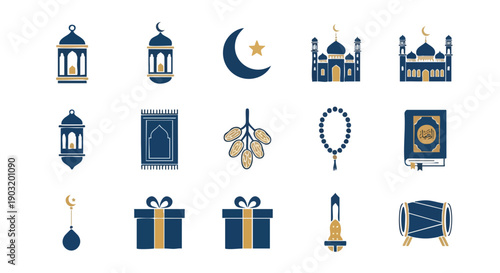 Symboles de Fête Islamique or et Bleu Profond