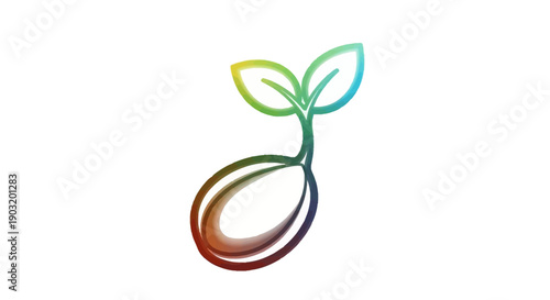 Vibrant colorful seed sprouting with two fresh leaves illustrating growth and new beginnings