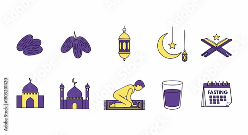 Symboles Minimalistes de Jeûne Islamique SVG