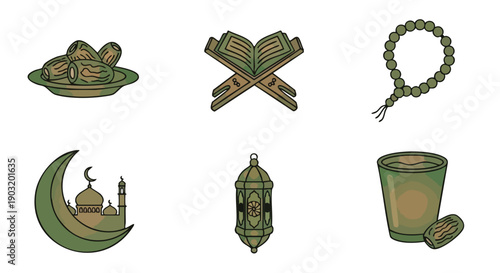 Symboles Sacrés du Ramadan Duotone Vert Bronze