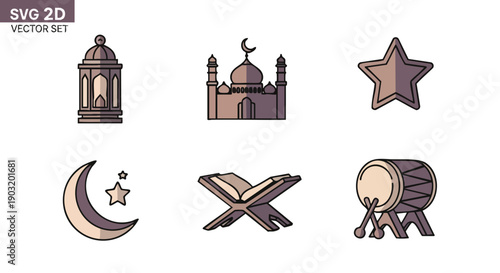 Collection de Symboles de Fêtes Islamiques Bicolores