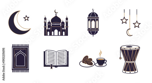Collection de Symboles Fanous Ramadan Indigo Or