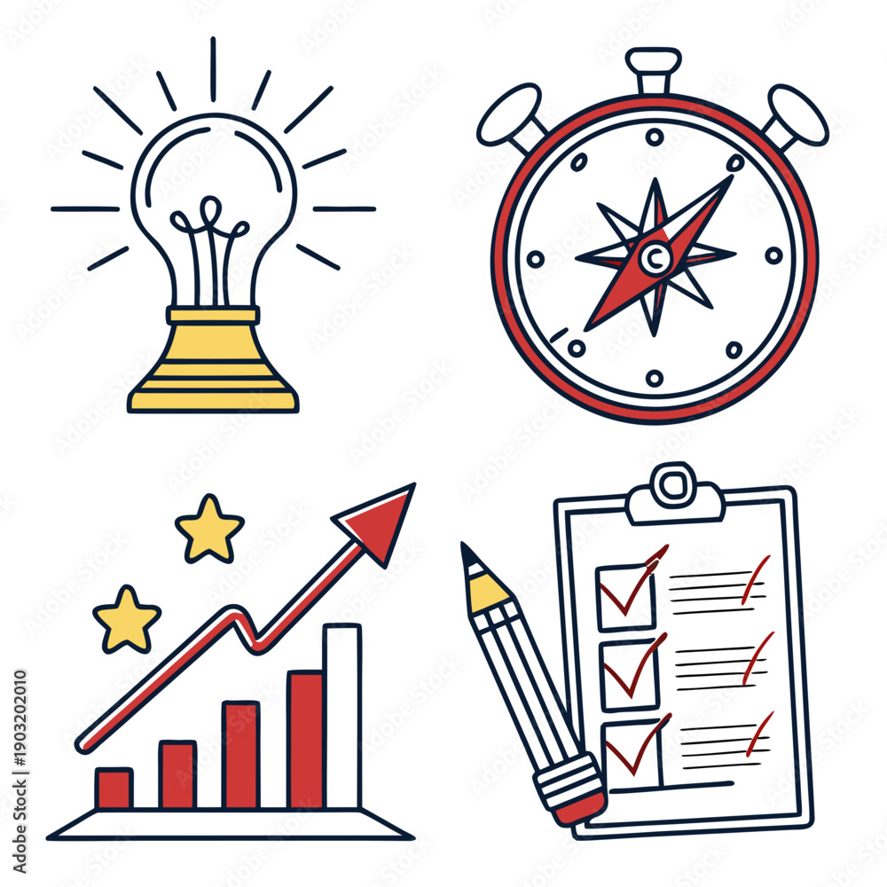 Fototapeta premium Creative concepts and tools for achieving success and productivity. Vector