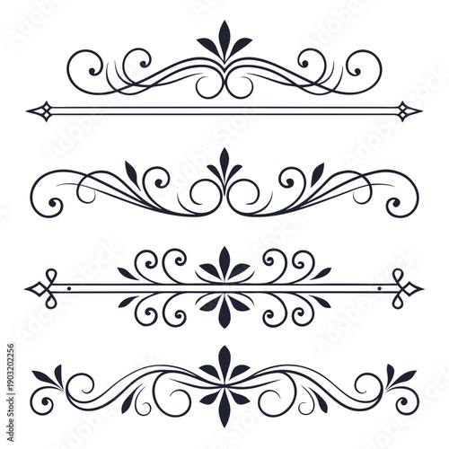 Elegant black and white decorative borders with intricate floral and scroll designs. Vector