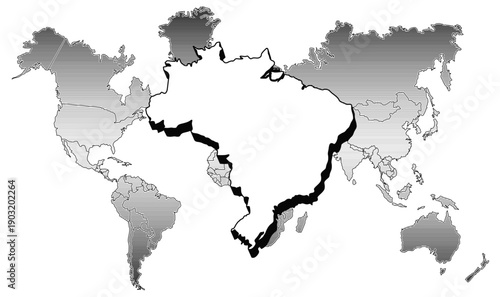 World Map showing Brazil for Laser Engraver
