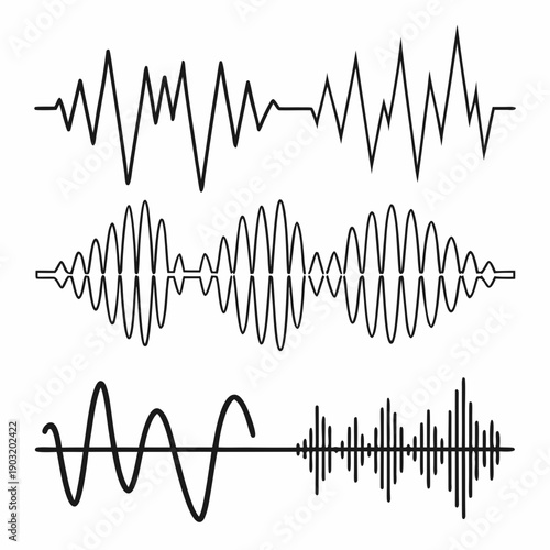 A visual representation of sound waves with varying frequencies and amplitudes. Vector
