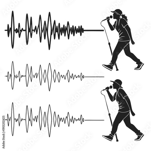 Seismograph and person interpreting seismic waves during an earthquake. Vector