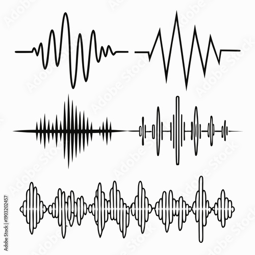 A visual representation of sound waves with varying frequencies and amplitudes. Vector
