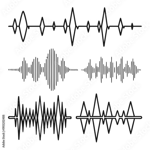 A visual representation of various sound wave patterns and frequencies Vector