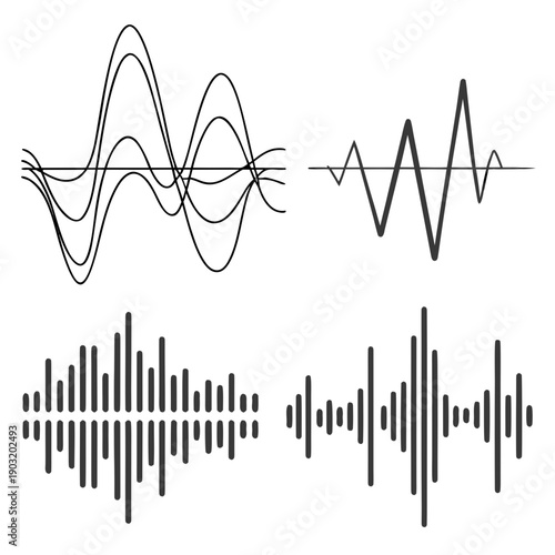 Visual representation of various sound wave patterns and frequencies Vector
