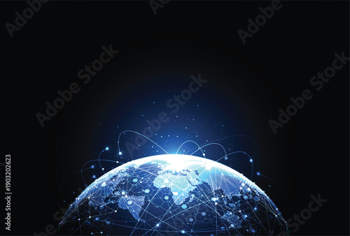 Abstract global network connection on technology background. World map point and line composition concept of global business