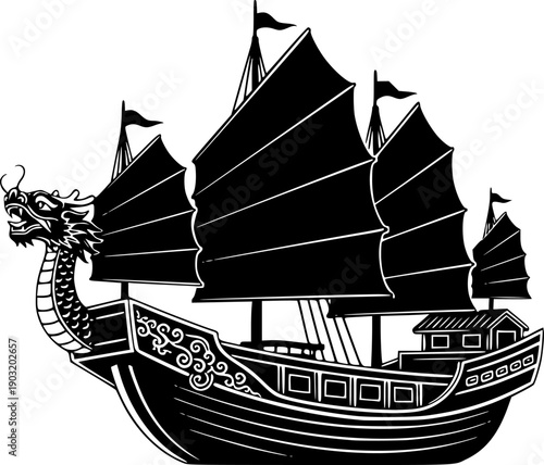 Vintage Sailing Ship Nautical Vector Silhouette