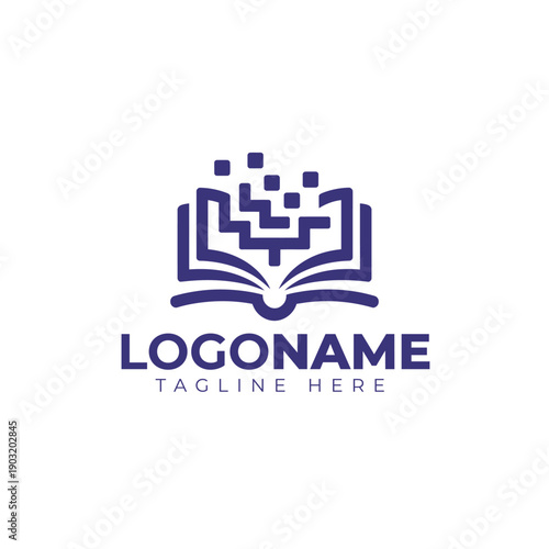 Digital Library and Data Science Logo - Open Book, Pixels, and Information
