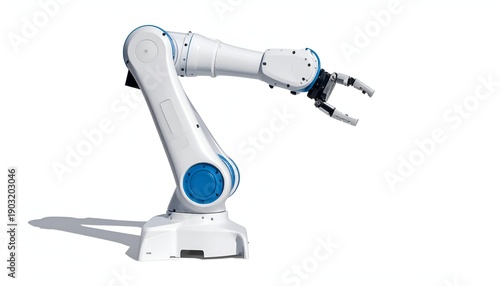 Articulated robot arm on a white background, ready for industry