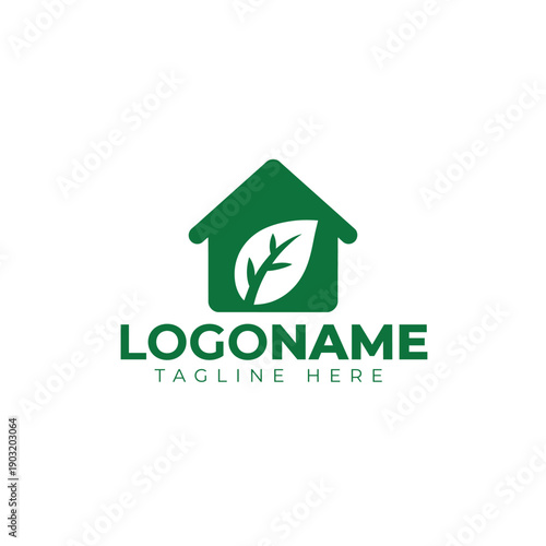 Eco-Friendly Real Estate Logo - Green House, Nature Leaf, and Sustainability