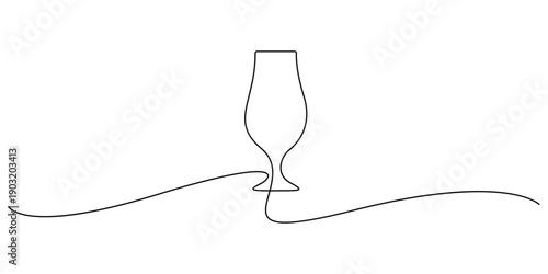 Continuous one line drawing of a wine glass, minimalist art, design, or as an icon for beverages and dining