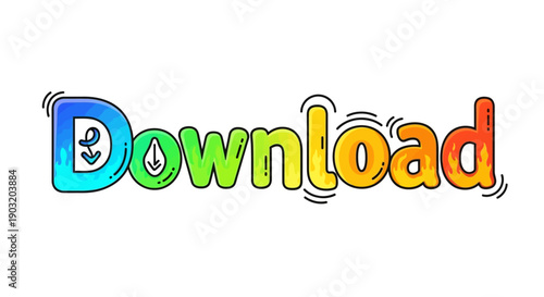 Vibrant 'Download' button text design for digital interfaces and modern web elements