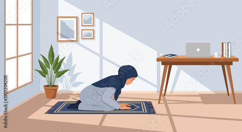 Muslim Woman Praying at Home During Ramadan, Islamic Lifestyle