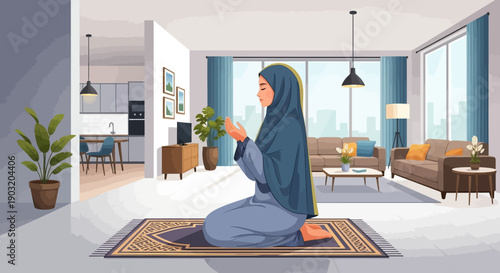 Muslim Woman Praying at Home