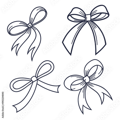 Four different styles of elegant bows drawn in black and white Vector